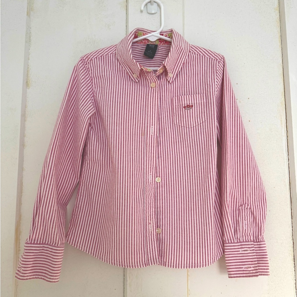 GAP Kids Oxford Shirt, Pink Stripe, Size 6-7